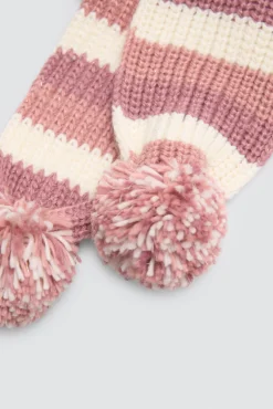 Bufanda de punto con pompones rayas<Ysabel Mora Online