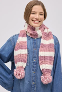 Bufanda de punto con pompones rayas<Ysabel Mora Online