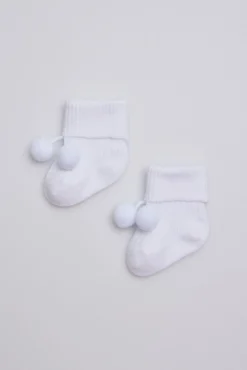 Calcetines canalé con borlas recién nacido<Ysabel Mora Clearance