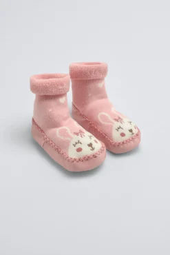 Calcetín zapatilla bebé térmico con suela antideslizante rosa<Ysabel Mora