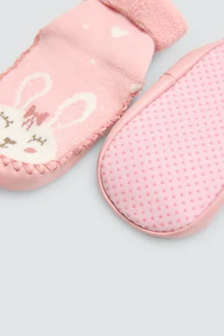 Calcetín zapatilla bebé térmico con suela antideslizante rosa<Ysabel Mora