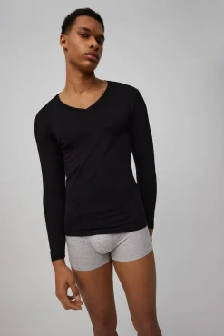 Camiseta interior manga larga cuello pico negro<Ysabel Mora Discount