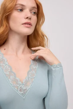 Camiseta manga larga algodón con encaje<Ysabel Mora Online