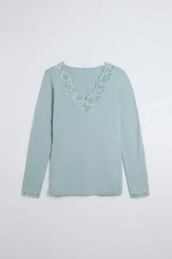 Camiseta manga larga algodón con encaje<Ysabel Mora Online