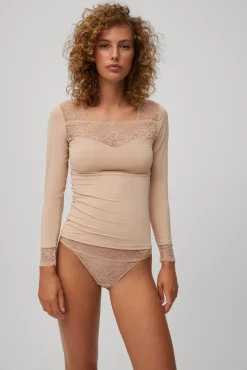 Camiseta manga larga encaje escote y puños<Ysabel Mora