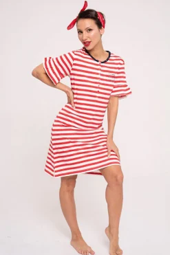 Camisón mujer algodón detalle volantes estampado rayas | MUYDEMI<Ysabel Mora New