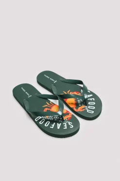 Chanclas verde caqui estampado seafood<Ysabel Mora Clearance
