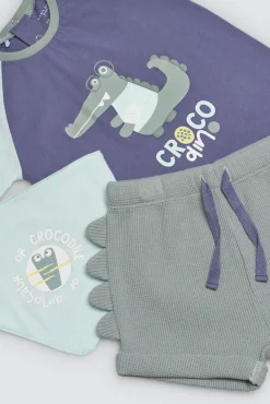 Conjunto bebé 3 piezas camiseta, short y bandana Crocodino<Ysabel Mora Clearance