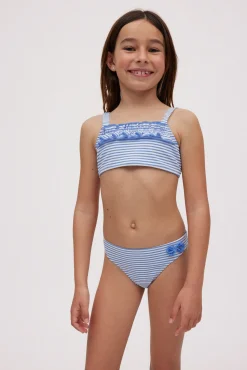 Culetín niña estampado rayas azules con textura detalle flores<Ysabel Mora