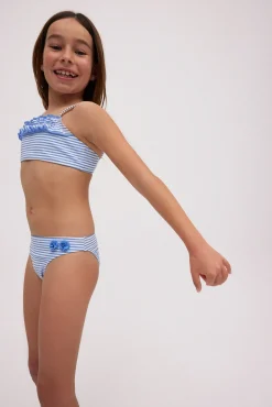 Culetín niña estampado rayas azules con textura detalle flores<Ysabel Mora
