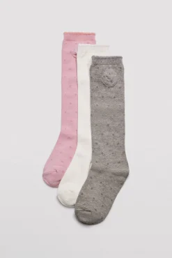 Pack 3 calcetines largos de niña punteados detalle de flor<Ysabel Mora Clearance