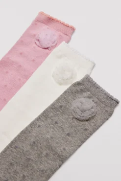 Pack 3 calcetines largos de niña punteados detalle de flor<Ysabel Mora Clearance