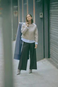 Pantalón efecto piel wide negro<Ysabel Mora Clearance