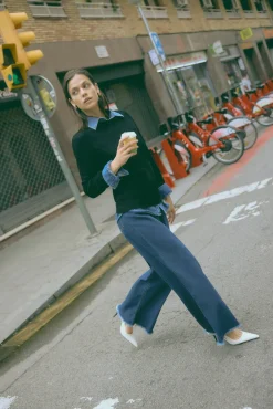 Pantalón vaquero elásticos wide marino<Ysabel Mora Hot