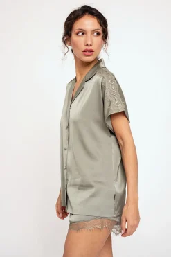 Pijama mujer camisero corto satén verde | MUYDEMI<Ysabel Mora Hot