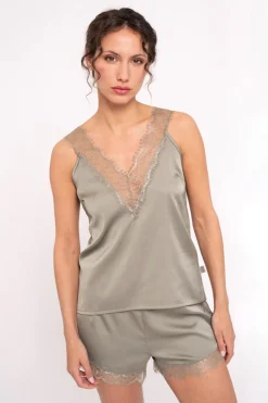 Pijama mujer corto satén verde | MUYDEMI<Ysabel Mora New