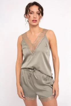 Pijama mujer corto satén verde | MUYDEMI<Ysabel Mora New
