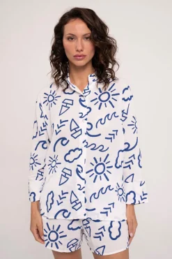 Pijama mujer shorts y camisa manga larga abotonada estampado | MUYDEMI<Ysabel Mora Discount