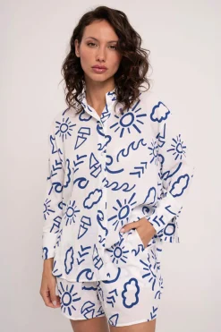 Pijama mujer shorts y camisa manga larga abotonada estampado | MUYDEMI<Ysabel Mora Discount