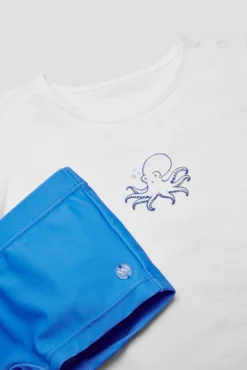 Set bebé bañador bóxer y camiseta blanca pulpo<Ysabel Mora Online