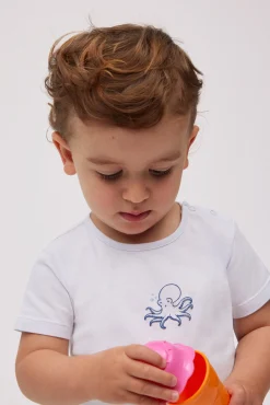 Set bebé bañador bóxer y camiseta blanca pulpo<Ysabel Mora Online