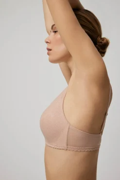 Sujetador sin aro con relleno triángulo con encaje nude<Ysabel Mora Outlet