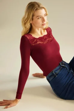 TÉRMICO Camiseta encaje manga larga granate<Ysabel Mora New