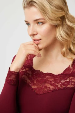 TÉRMICO Camiseta encaje manga larga granate<Ysabel Mora New