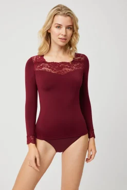 TÉRMICO Camiseta encaje manga larga granate<Ysabel Mora New