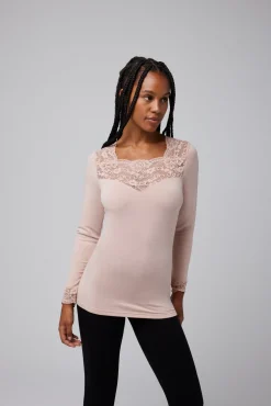 TÉRMICO Camiseta encaje manga larga nude<Ysabel Mora Hot