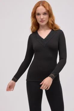 TÉRMICO Camiseta térmica cuello pico detalles encaje<Ysabel Mora Discount