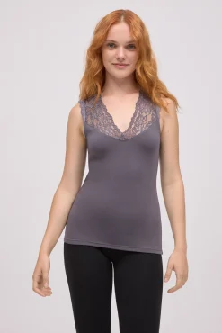 TÉRMICO Camiseta térmica tirantes cuello pico detalles de encaje gris<Ysabel Mora Clearance
