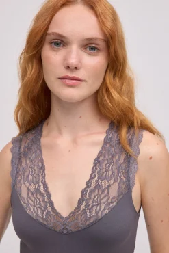 TÉRMICO Camiseta térmica tirantes cuello pico detalles de encaje gris<Ysabel Mora Clearance