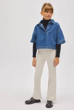 TÉRMICO Pantalón afelpado niña efecto piel flare marfil<Ysabel Mora Sale