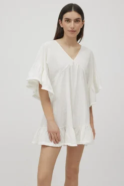 Vestido corto algodón con volantes blanco<Ysabel Mora Sale