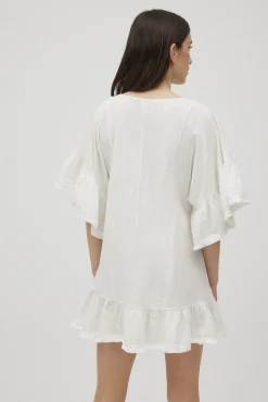 Vestido corto algodón con volantes blanco<Ysabel Mora Sale