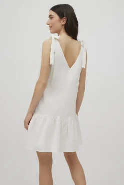 Vestido corto algodón tirantes anudados blanco<Ysabel Mora Sale