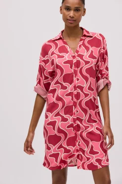 Vestido corto camisero manga larga estampado<Ysabel Mora Sale