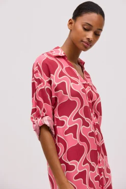 Vestido corto camisero manga larga estampado<Ysabel Mora Sale