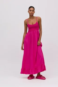 Vestido largo nido de abeja fucsia<Ysabel Mora Sale