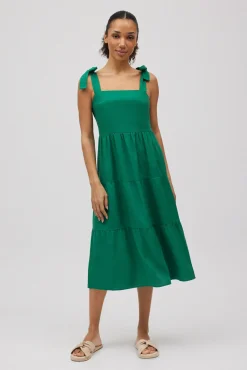 Vestido midi con lino tirantes anchos verde<Ysabel Mora Discount